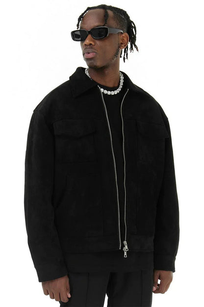 Wildlederjacke – Herren-Lederjacke mit Reißverschluss und Taschen-Chaps Herrenmode
