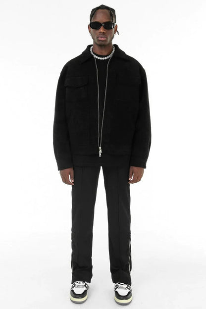 Wildlederjacke – Herren-Lederjacke mit Reißverschluss und Taschen-Chaps Herrenmode