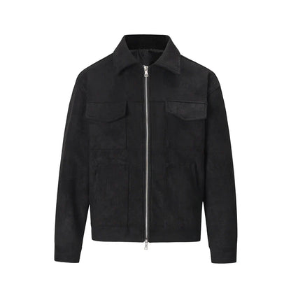 Wildlederjacke – Herren-Lederjacke mit Reißverschluss und Taschen-Chaps Herrenmode
