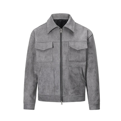 Wildlederjacke – Herren-Lederjacke mit Reißverschluss und Taschen-Chaps Herrenmode