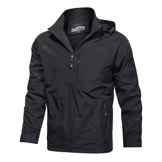 Windbreaker Jacke - Wasserdichte Outdoorjacke mit Kapuze für Männer-Schwarz-S-Chaps Herrenmode