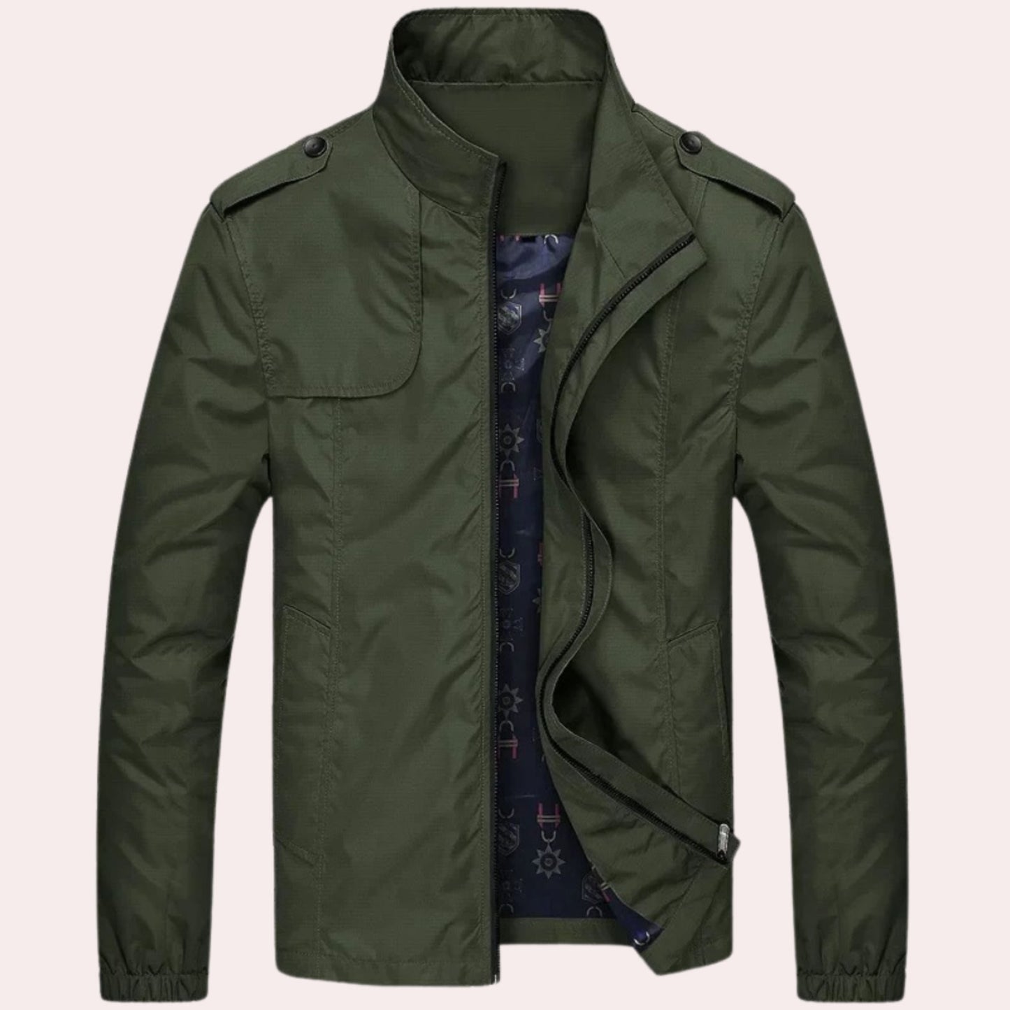 Winddichte Jacke – Lässige kurze Trenchjacke mit Reißverschluss für Männer-Armeegrün-M-Chaps Herrenmode