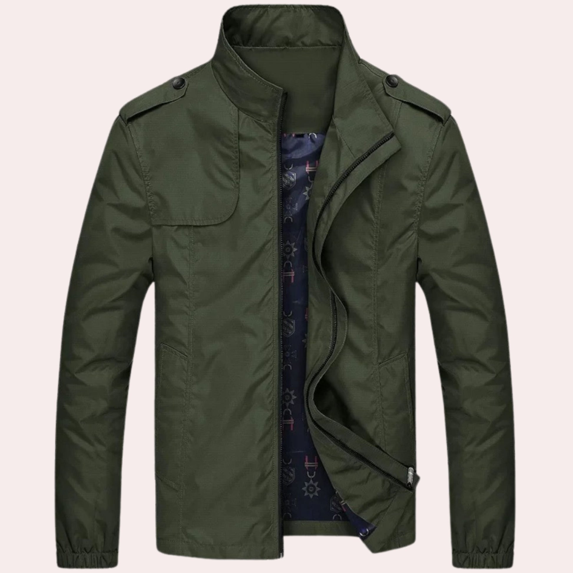 Winddichte Jacke – Lässige kurze Trenchjacke mit Reißverschluss für Männer-Armeegrün-M-Chaps Herrenmode