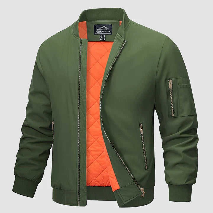 Winddichte Jacke | Reißverschluss | Leicht | Bomberjacke | Herrenjacke-Armeegrün-S-Chaps Herrenmode