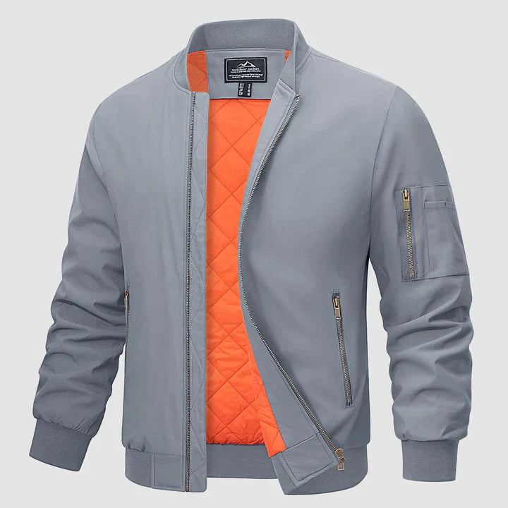 Winddichte Jacke | Reißverschluss | Leicht | Bomberjacke | Herrenjacke-Hellgrau-S-Chaps Herrenmode