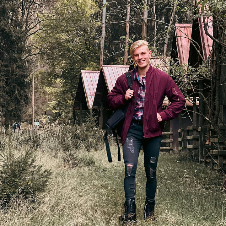 Winddichte Jacke | Reißverschluss | Leicht | Bomberjacke | Herrenjacke-Weinrot-S-Chaps Herrenmode