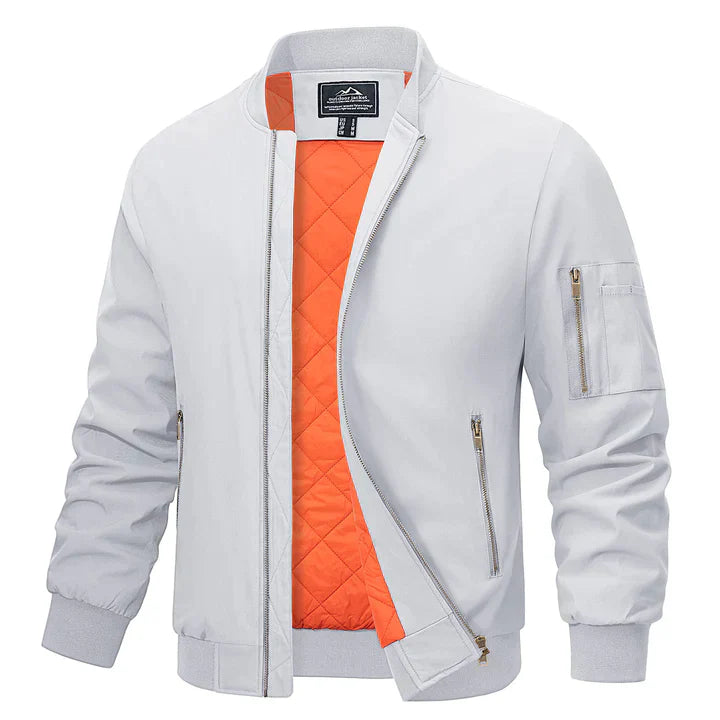 Winddichte Jacke | Reißverschluss | Leicht | Bomberjacke | Herrenjacke-Weiß-S-Chaps Herrenmode