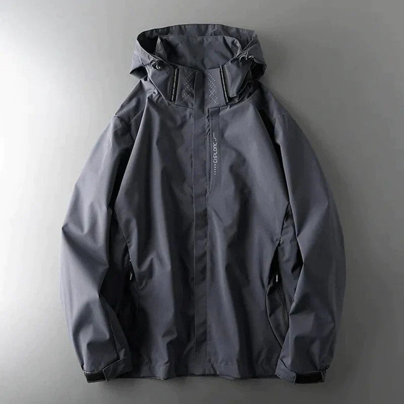 Winddichte Jacke - Wasserdicht - Kapuze - Herrenjacke - Outdoorjacke-Grau-M-Chaps Herrenmode
