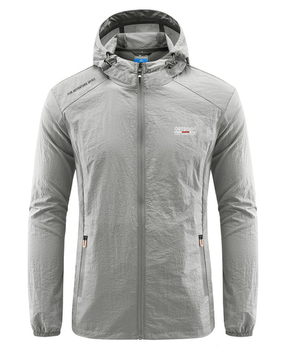 Windjacke | Mit Kapuze | Leicht | Wasserdichte Laufjacke | Herrenjacke-Hellgrau-M-Chaps Herrenmode
