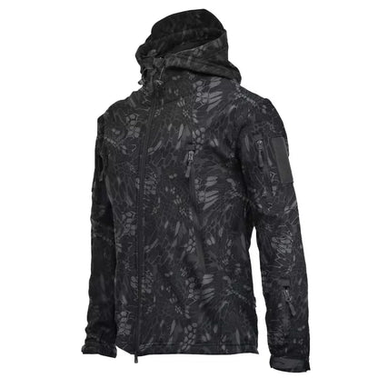 Windjacke | Mit Kapuze | Taktisch | Outdoor-Jacke | Wasserdichte Regenjacke für Männer-Schwarz/Grau-Camouflage-S-Chaps Herrenmode