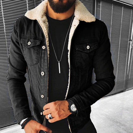 Winter-Jeansjacke | Jeansjacke | Reguläre Passform | Jeansjacke mit Fell | Herrenjacke-Schwarz-S-Chaps Herrenmode