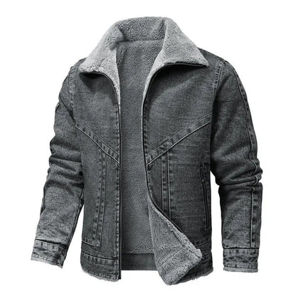 Winter-Jeansjacke – Warm – mit Reißverschluss – mit Fleece gefüttert – Herrenjacke-Grau-S-Chaps Herrenmode