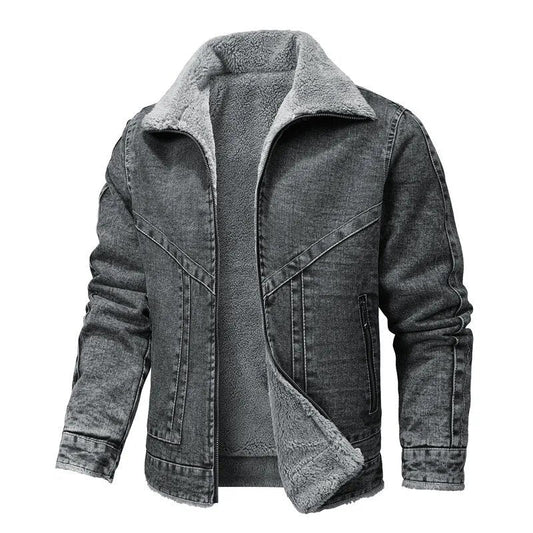 Winter-Jeansjacke – Warm – mit Reißverschluss – mit Fleece gefüttert – Herrenjacke-Grau-S-Chaps Herrenmode