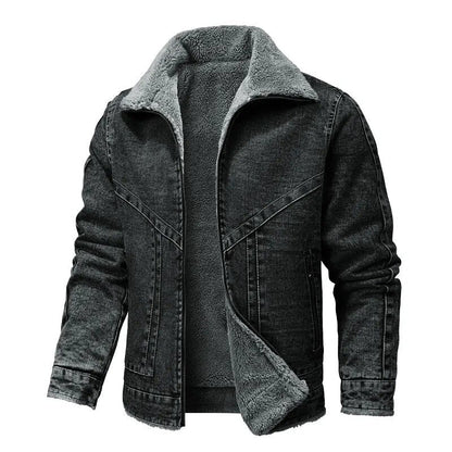 Winter-Jeansjacke – Warm – mit Reißverschluss – mit Fleece gefüttert – Herrenjacke-Schwarz-S-Chaps Herrenmode