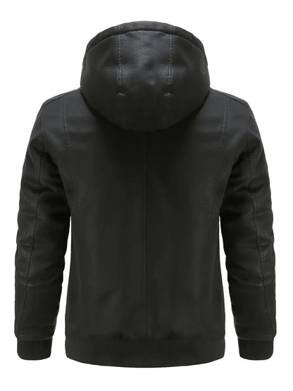 Winter-Lederjacke | Kunstleder | Kapuzenjacke | Steppfutterjacke | Herrenjacken-Chaps Herrenmode