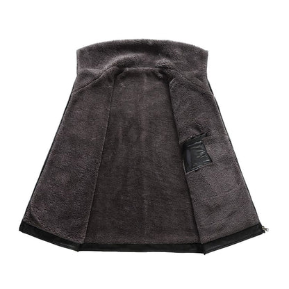 Winter-Lederjacke – Kunstleder – Reißverschluss – Fleece-gefüttert-Chaps Herrenmode