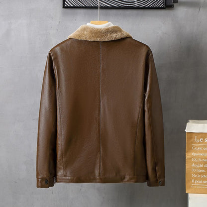 Winter-Lederjacke – Kunstleder – Reißverschluss – Fleece-gefüttert-Chaps Herrenmode