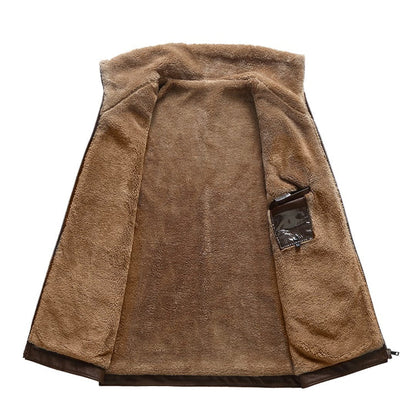 Winter-Lederjacke – Kunstleder – Reißverschluss – Fleece-gefüttert-Chaps Herrenmode