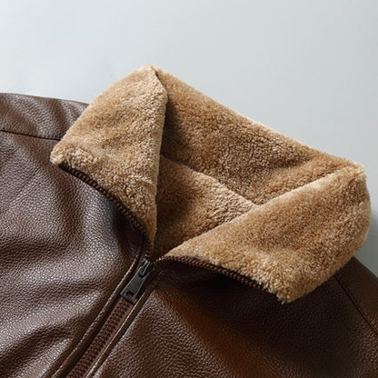 Winter-Lederjacke – Kunstleder – Reißverschluss – Fleece-gefüttert-Chaps Herrenmode