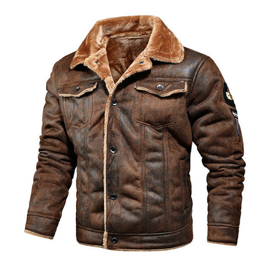 Winter-Lederjacke | Warm | Mit Knöpfen zu schließen | Mit Sherpa gefüttert | Winterjacke für Herren-Braun-S-Chaps Herrenmode