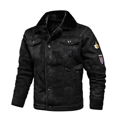 Winter-Lederjacke | Warm | Mit Knöpfen zu schließen | Mit Sherpa gefüttert | Winterjacke für Herren-Schwarz-S-Chaps Herrenmode