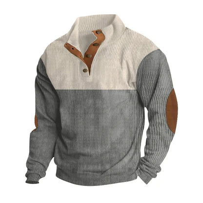 Winter-Pullover - Ellbogen-Patches - Knopfleiste - Pullover - Herrenbekleidung-Grau-S-Chaps Herrenmode