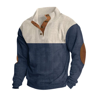 Winter-Pullover - Ellbogen-Patches - Knopfleiste - Pullover - Herrenbekleidung-Marineblau-S-Chaps Herrenmode