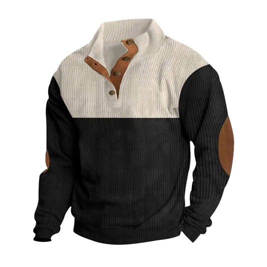 Winter-Pullover - Ellbogen-Patches - Knopfleiste - Pullover - Herrenbekleidung-Schwarz-S-Chaps Herrenmode