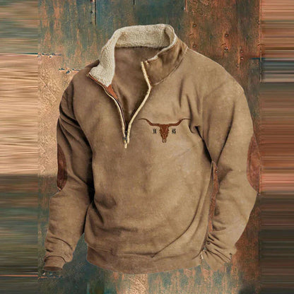 Winter-Sweatshirt – mit halbem Reißverschluss – mit Fleece gefüttert – Pullover – Herrenbekleidung-Braun-S-Chaps Herrenmode