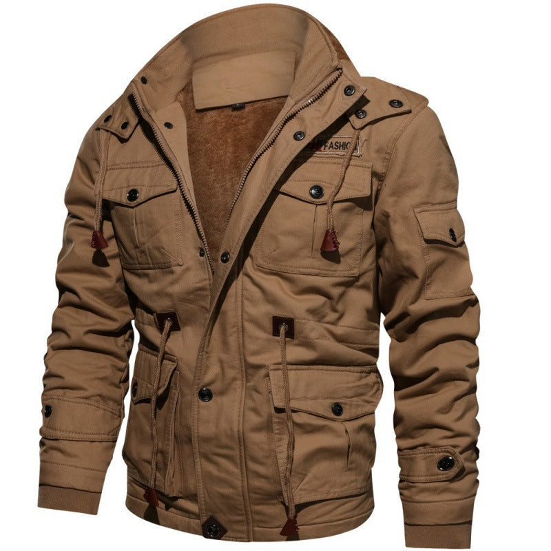Winterjacke - Fleece gefüttert - Taschen - Cargo Jacke - Herrenjacke-Khaki-S-Chaps Herrenmode