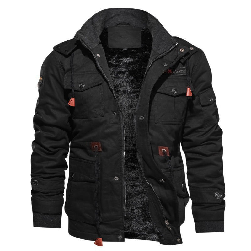 Winterjacke - Fleece gefüttert - Taschen - Cargo Jacke - Herrenjacke-Schwarz-S-Chaps Herrenmode