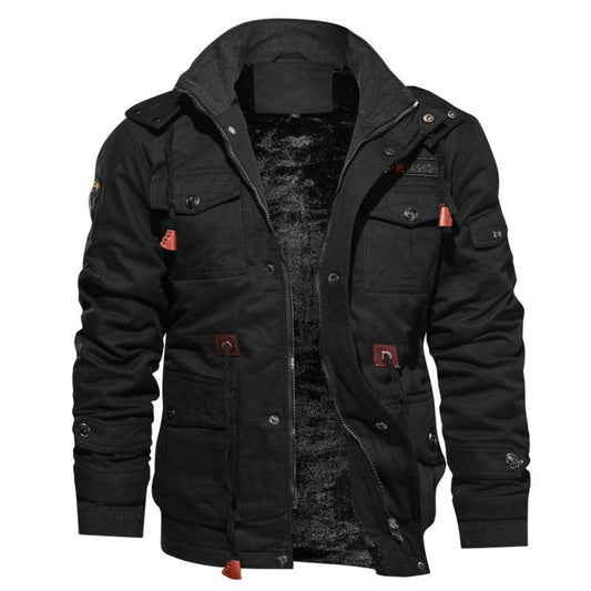 Winterjacke - Fleece gefüttert - Taschen - Cargo Jacke - Herrenjacke-Schwarz-S-Chaps Herrenmode