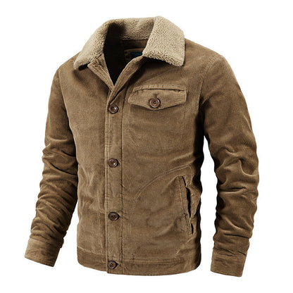 Winterjacke - Herren Button-Up Pelzkragen Cordjacke-Braun-M-Chaps Herrenmode