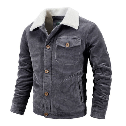 Winterjacke - Herren Button-Up Pelzkragen Cordjacke-Grau-M-Chaps Herrenmode
