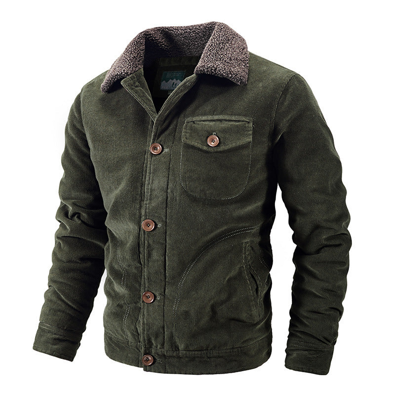Winterjacke - Herren Button-Up Pelzkragen Cordjacke-Grün-M-Chaps Herrenmode