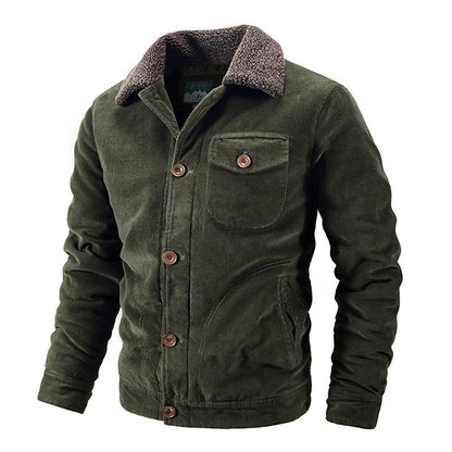 Winterjacke - Herren Button-Up Pelzkragen Cordjacke-Grün-M-Chaps Herrenmode