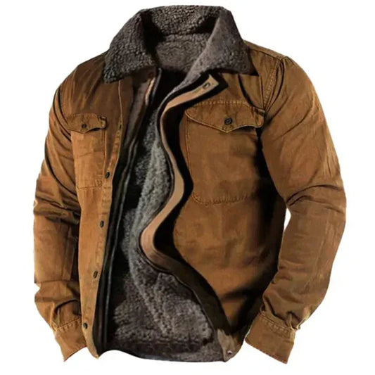 Winterjacke - Herren Casual Zip-Up Fleece gefütterter Wintermantel-Braun-S-Chaps Herrenmode