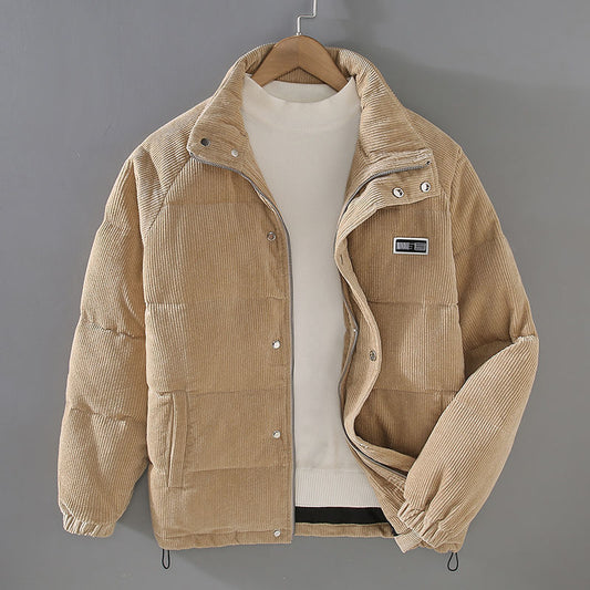 Winterjacke - Herren Zip-Up Cord - Puffer-Daunenjacke-Khaki-S-Chaps Herrenmode