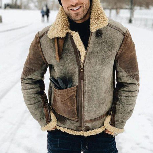 Winterjacke | Herren Zip-Up Fleece gefütterte Lederjacke-Hellgrau-M-Chaps Herrenmode