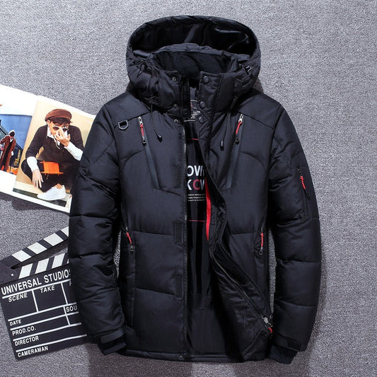 Winterjacke - Herren Zip-Up Kapuzenpuffer Daunenjacke-Schwarz-M-Chaps Herrenmode