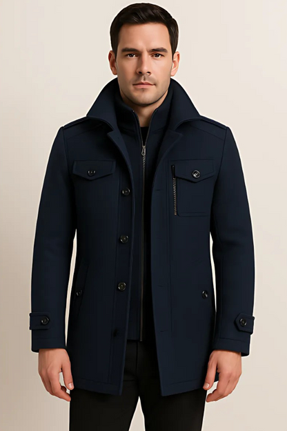Winterjacke – Herrenjacke aus Wolle mit Reißverschluss und einreihiger Knopfleiste-Chaps Herrenmode