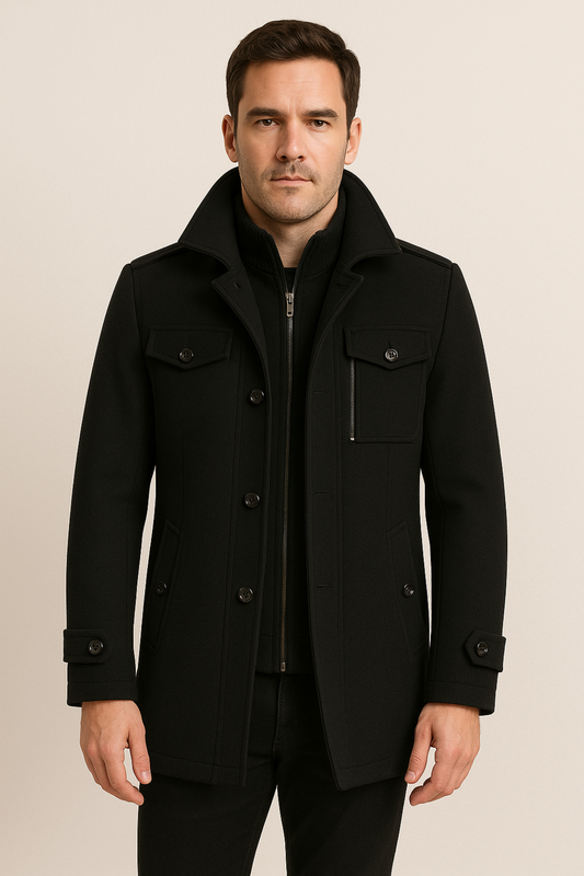Winterjacke – Herrenjacke aus Wolle mit Reißverschluss und einreihiger Knopfleiste-Chaps Herrenmode