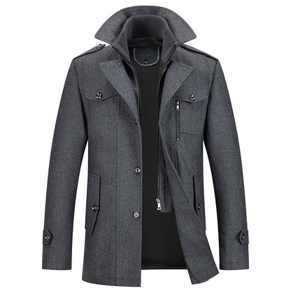 Winterjacke – Herrenjacke aus Wolle mit Reißverschluss und einreihiger Knopfleiste-Grau-XS-Chaps Herrenmode
