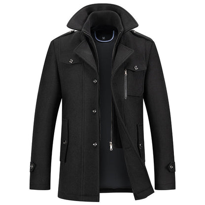 Winterjacke – Herrenjacke aus Wolle mit Reißverschluss und einreihiger Knopfleiste-Schwarz-XS-Chaps Herrenmode
