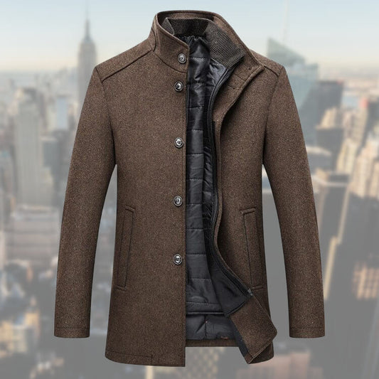 Winterjacke | Mid Lenght | Zip-Up | Wollmantel Herren | Herren Wollmantel-Braun-S-Chaps Herrenmode