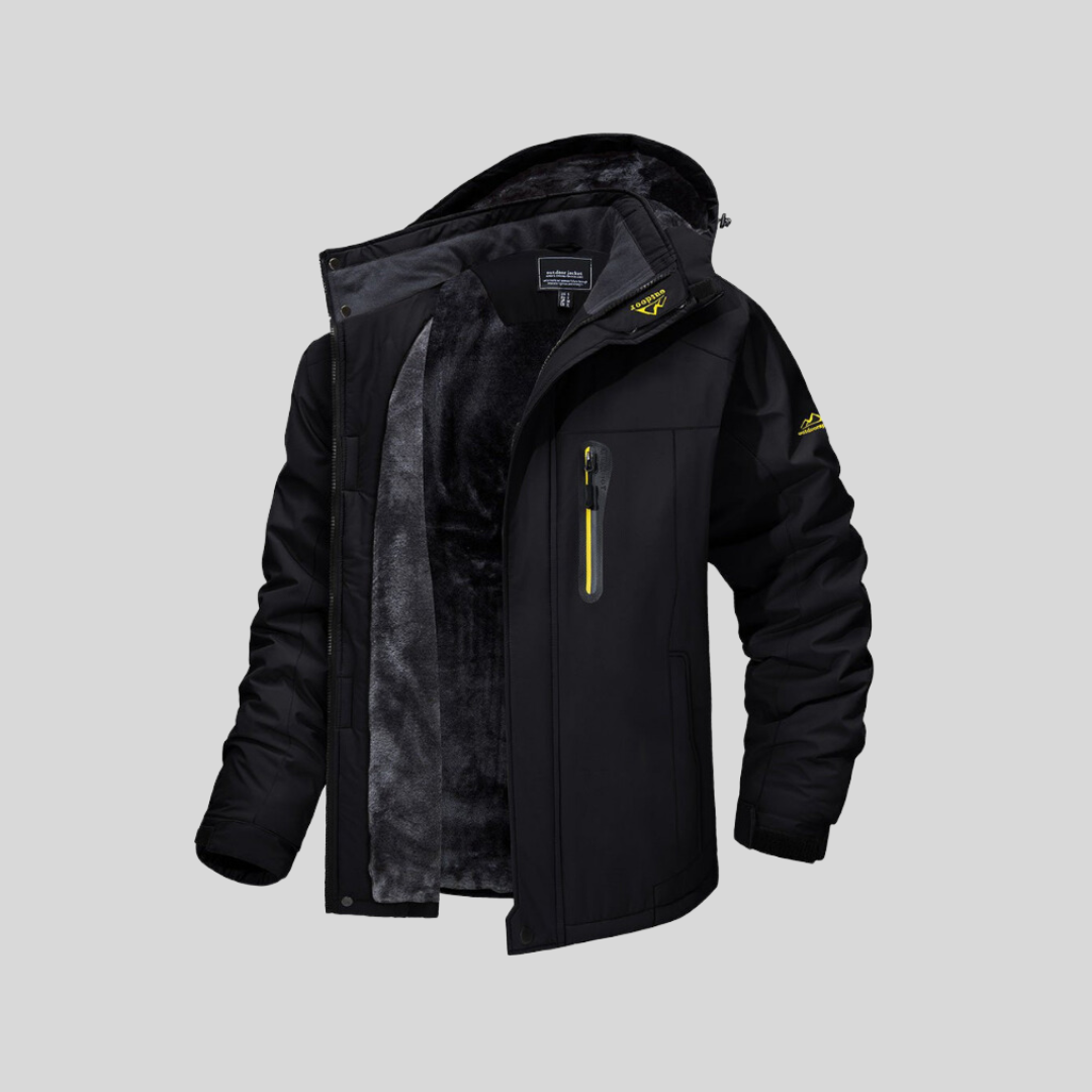 Winterjacke | Mit Kapuze | Mit Fleece gefüttert | Schneejacke | Wintermäntel und -jacken für Herren-Schwarz-M-Chaps Herrenmode