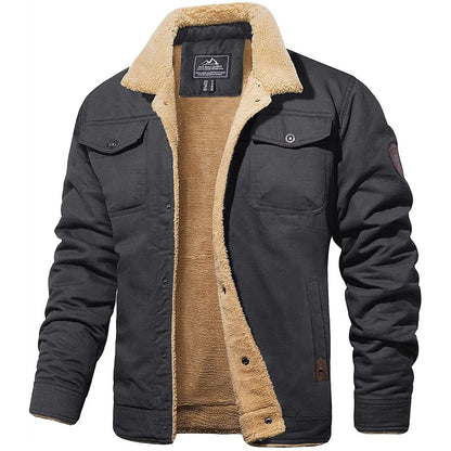 Winterjacke | Mit Sherpa gefüttert | Zum Knöpfen | Winter-Bomberjacke | Herrenjacke-Dunkelgrau-S-Chaps Herrenmode
