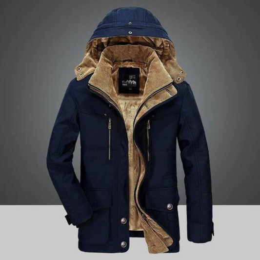 Winterjacke | Reißverschluss | Kapuze | Sherpa-Futter | Herren-Winterjacke-Blau-S-Chaps Herrenmode
