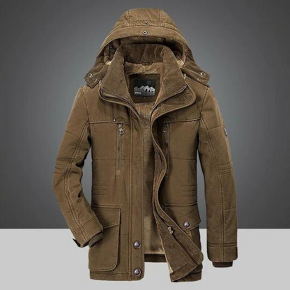 Winterjacke | Reißverschluss | Kapuze | Sherpa-Futter | Herren-Winterjacke-Braun-S-Chaps Herrenmode