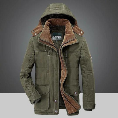 Winterjacke | Reißverschluss | Kapuze | Sherpa-Futter | Herren-Winterjacke-Grün-S-Chaps Herrenmode
